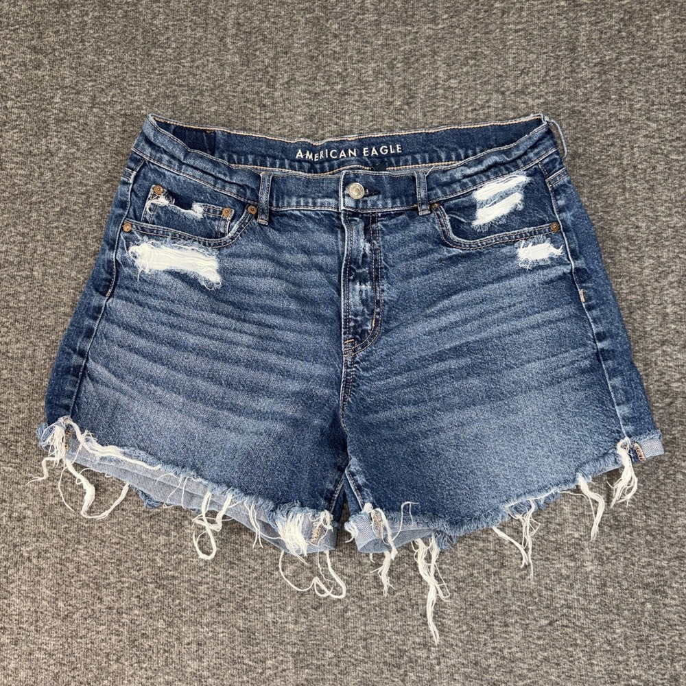 American Eagle Perfect Short Strigid Womens Distressed Denim Shorts Blue Size 12